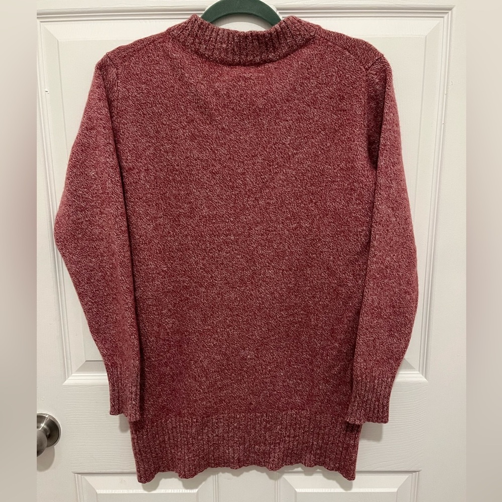 Athleta Vital V-Neck Tunic Wool Cashmere Sweater Maroon/ White Marl Size Small - Picture 4 of 10